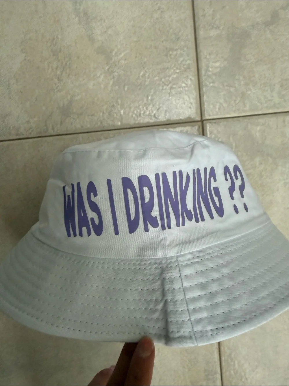 Unbranded White Bucket Hat with Purple Text
